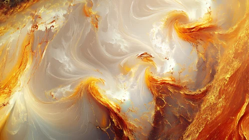 Molten gold fractal currents swirl through luminous haze.