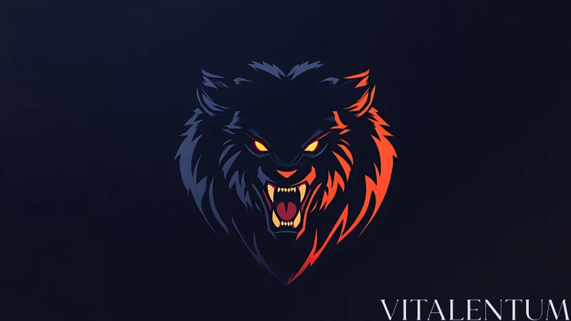 Blazing wolf emblem glowing fiercely against deep night sky.