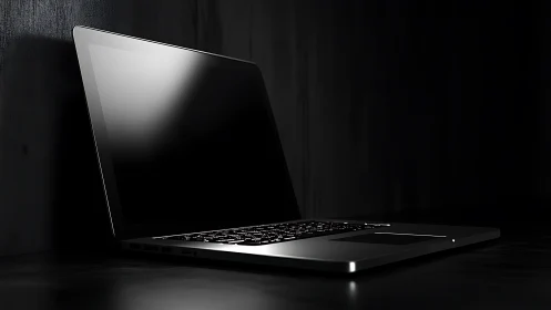 Midnight laptop waits quietly, catching stray studio light