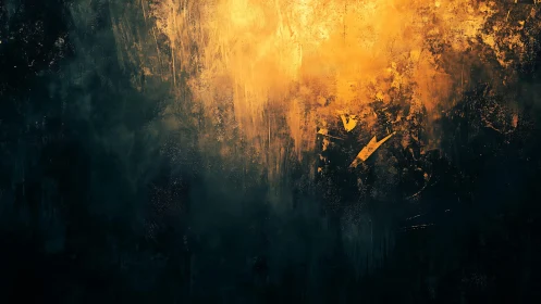 Abstract golden light burst on dark textured background, digital art.