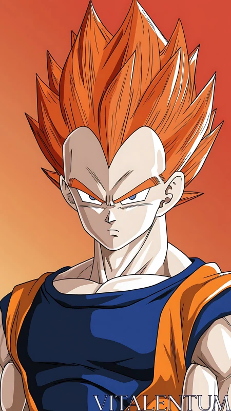 Orange haired anime warrior portrait on warm gradient