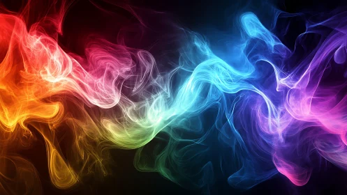 Chromatic smoke currents flowing across deep black void.
