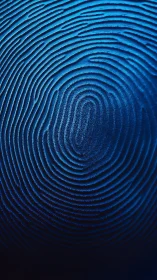 Photorealistic macro fingerprint spiral with electric blue lighting.