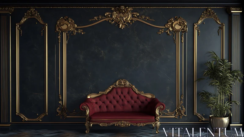 Velvet throne whispers beneath ornate midnight gilding.