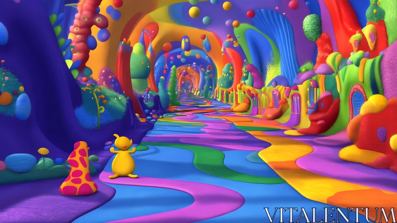 Vibrant 3D rendered tunnel with neon color gradients