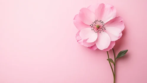 Pink Peony Bloom Against Monochromatic Rose Background.