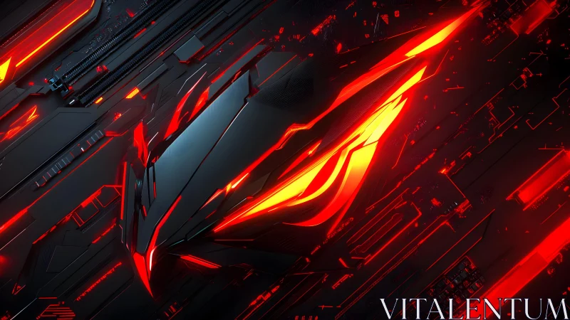 Futuristic cyberpunk hawk design with glowing neon red accents.