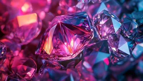 Multicolored faceted gemstones under mixed light sources.