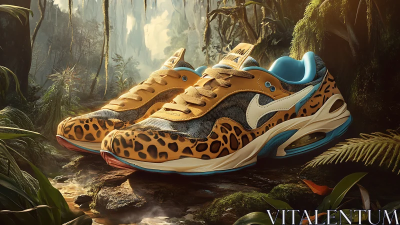 Leopard-Print Athletic Footwear in Jungle Ecosystem.