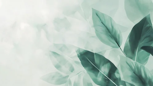 Soft green foliage against pale abstract background.