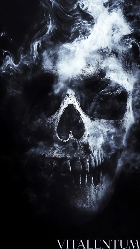 Smoky skull apparition emerging from dark void.