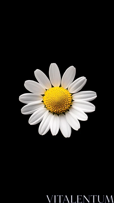 Pure Daisy Bloom Against Deep Black Background
