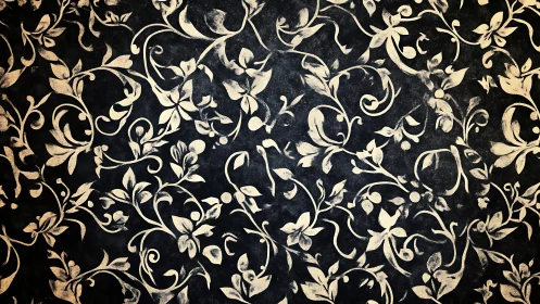 Vintage cream floral vines on softly weathered charcoal wall.