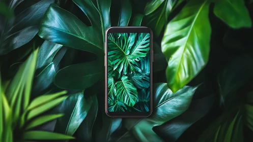 Phone window opens a lush pocket of digital jungle calm.