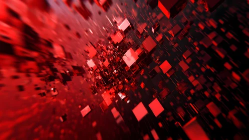 Dynamic red 3D cubes in a digital abstract futuristic style.