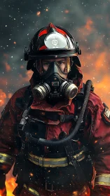 Firefighter Portrait in Intense Inferno Scene
