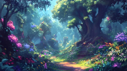 Luminescent Forest Sanctuary Where Twilight Blooms Dance