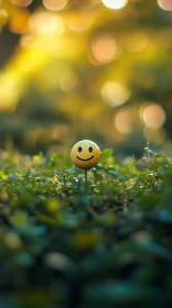 Sunny little smiley face nestles gently in glowing garden light