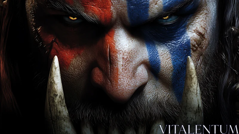 Orc warlord portrait with warpaint and tusk armor.