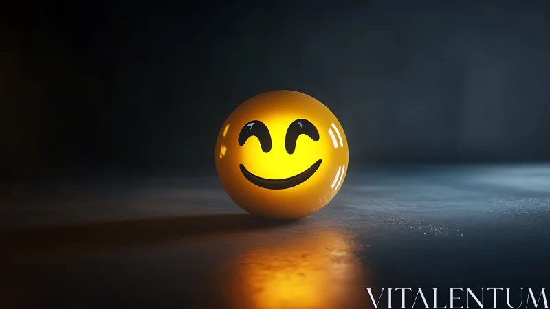 Glowing smiley sphere brightens a moody concrete space
