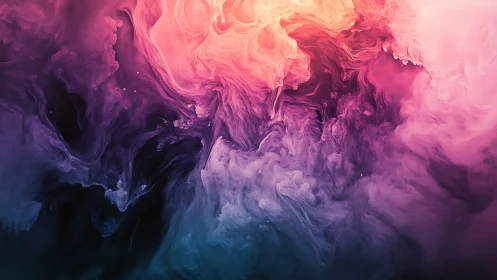 Vibrant cosmic ink clouds swirl in luminous neon color