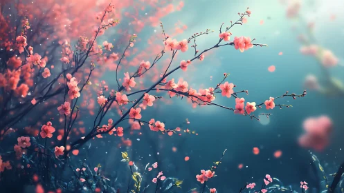 Pink Blossoms Dance Through Twilight's Ethereal Mist