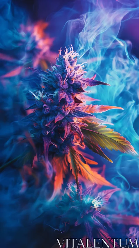 Luminous cannabis blooms drifting through neon dream mist.