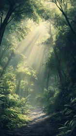 Sunbeams Pierce Through Ancient Forest Canopy