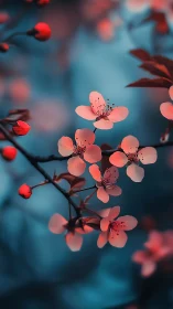 Delicate Blossoms Against Twilight Blue Background.