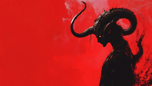 Side-profile horned silhouette on saturated red field.
