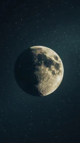 Lunar hemisphere in detailed view against dense starfield.