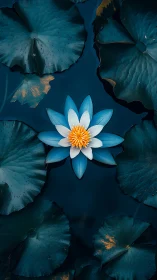 Blue Lotus Bloom in Twilight Water Garden