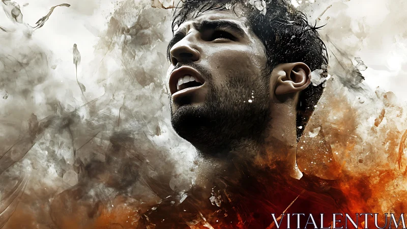 Fiery portrait of an athlete caught in a storm of motion.