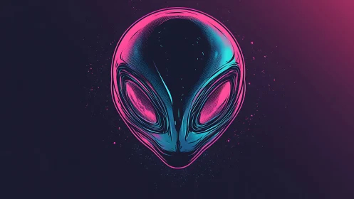 Neon duotone extraterrestrial skull with vector contours.
