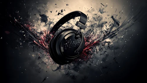 Acoustic shockwave visualized through fragmented headphones.