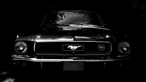 Classic muscle car front portrait in dramatic low-key lighting.
