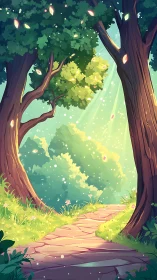 Enchanted Forest Path Through Ancient Trees.