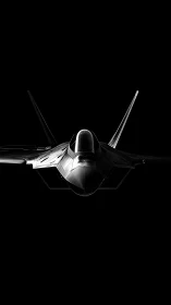 Stealth fighter jet emerges from darkness in dramatic view