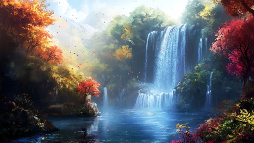 Autumnwater cascade dreaming in jewel-toned forest hush.