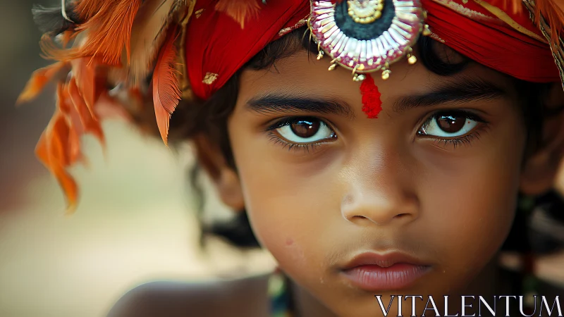 Child in Traditional Attire: Photorealistic Portrait Study.