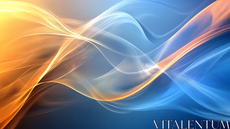 Golden and blue light waves drift together in gentle balance