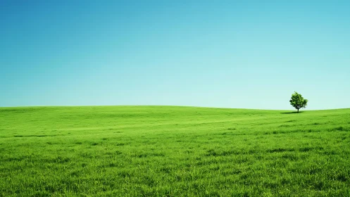 Minimalist grassland horizon with isolated tree composition.