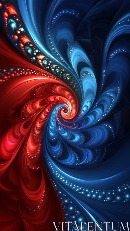 Fractal vortex composition in dual red blue spiral symmetry.