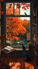 Cats, crows, and crimson leaves quietly choreograph autumn