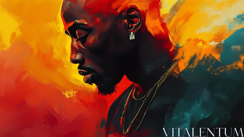 Firelit portrait of a pensive man in molten color storm.