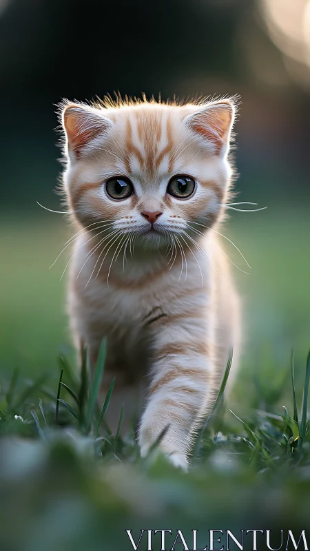 Adorable Kitten in Lush Green Grass