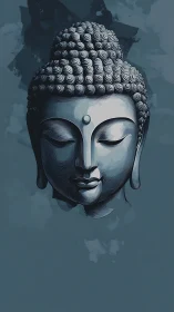 Serene Buddha portrait renders meditative presence in blue tones