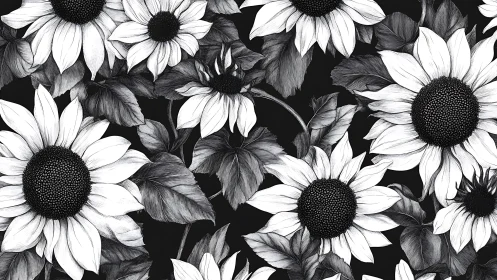 Monochromatic Sunflower Botanical Study With High Contrast Rendering