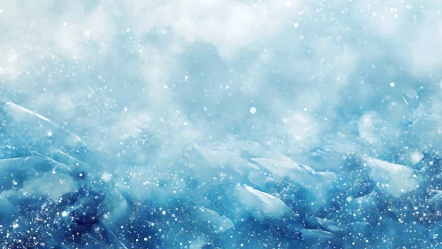 Glacial blue landscape dissolves into swirling snow haze