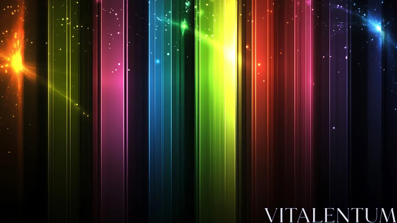 Prismatic light beams with cosmic glow on dark spectrum field.